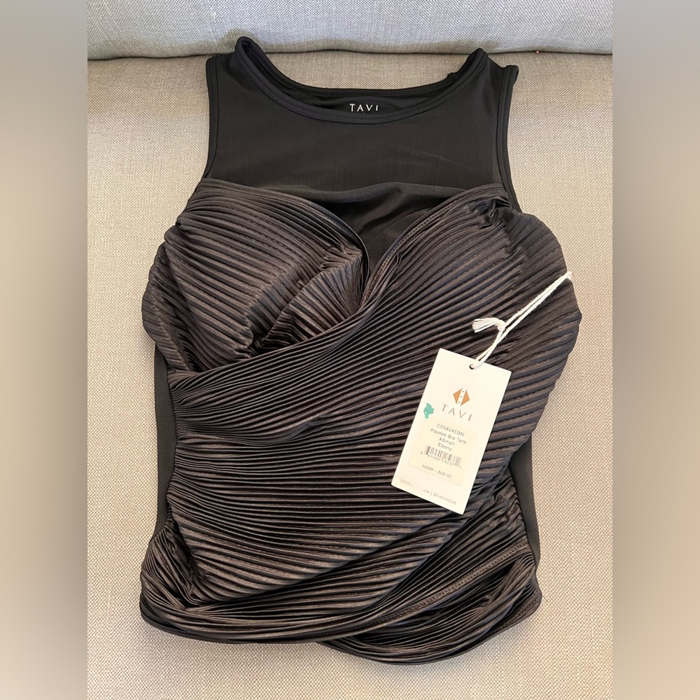 Tavi pleated wrap, bra tank. Black. Sexy Work out. Pleated Bra Tank XS Ebony NWT